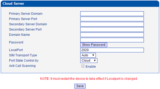 เมนูบน 32 Port GSM/WCDMA