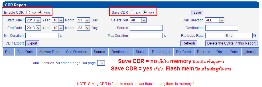 เก็บรายละเอียดการโทรเข้า โทรออก (CDR) ไว้ในเครื่อง